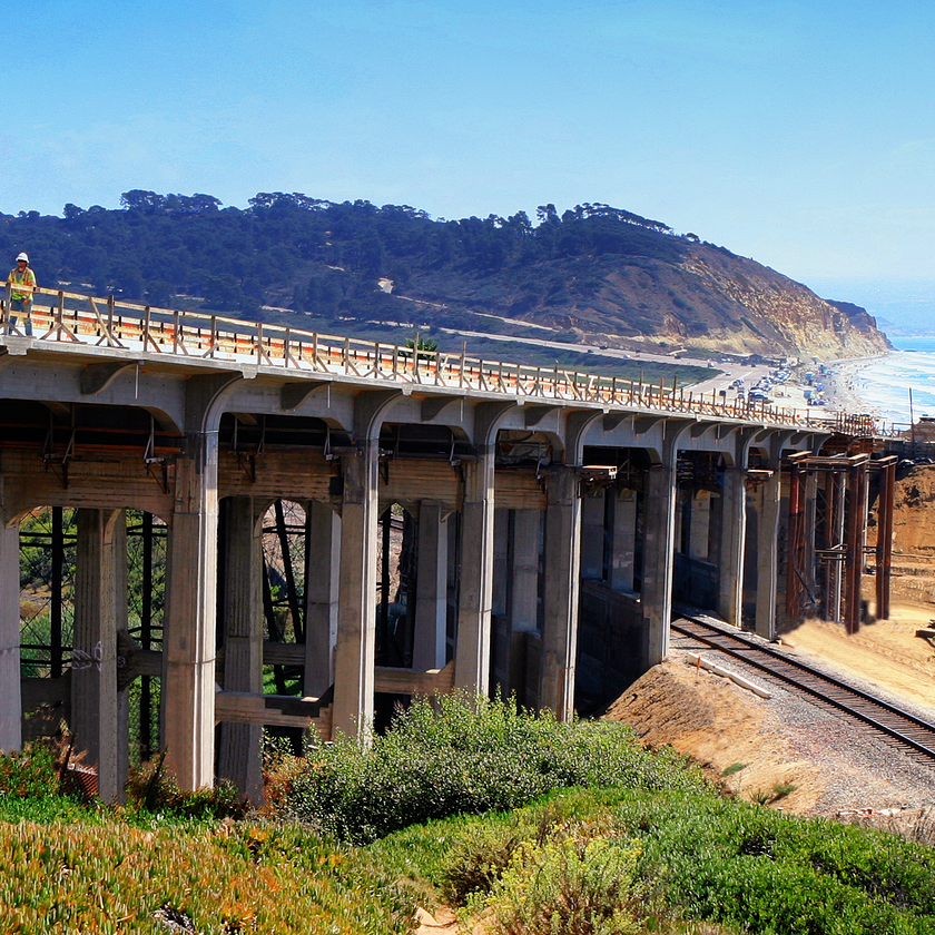 Constructing a bridge at the Torrey Pines job site